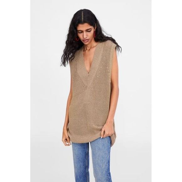 Zara Jackets & Blazers - Zara Deep V-Neck Knit Vest Sz Medium